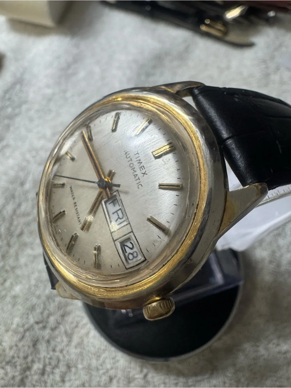 Timex Gold-Tone Case Silver Dial with Black Strap Automatic Watch